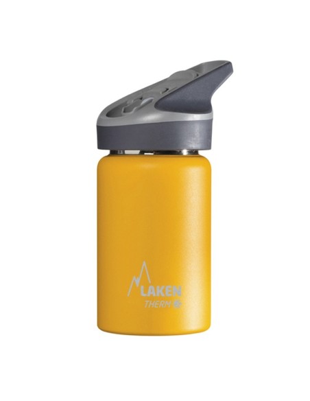 BOTELLA TÉRMICA DE ACERO INOXIDABLE 0,35 L AMARILLA. TAPÓN JANNU
