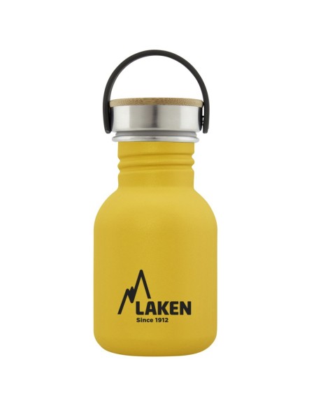 BOTELLA DE ACERO INOXIDABLE 0,35 L AMARILLA BASIC STEEL BAMBÚ