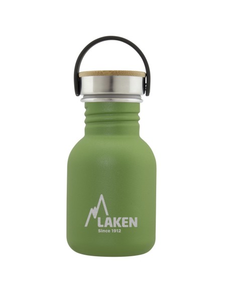 BOTELLA DE ACERO INOXIDABLE 0,35 L VERDE OLIVA BASIC STEEL BAMBÚ