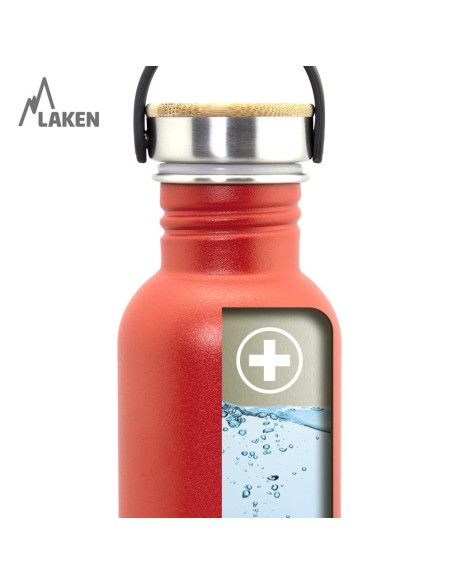 BOTELLA DE ACERO INOXIDABLE BASIC STEEL 0,35 L, 0,50 L, 0,75 L, 1 L TAPÓN BAMBÚ ACERO