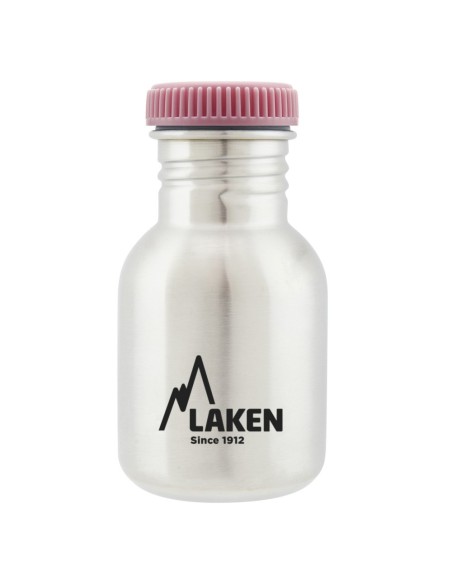 BOTELLA DE ACERO INOXIDABLE 0,35 L GRIS BASIC STEEL TAPÓN PLAIN CON TAPA ROSA