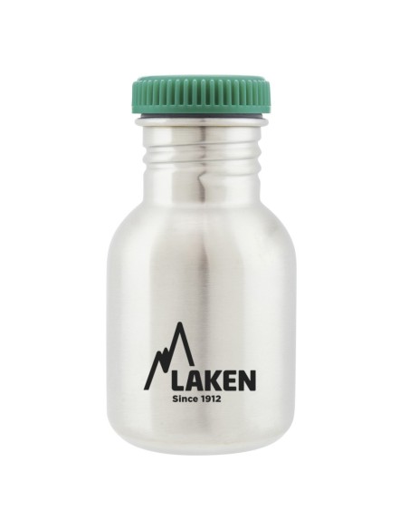 BOTELLA DE ACERO INOXIDABLE 0,35 L GRIS BASIC STEEL TAPÓN PLAIN CON TAPA VERDE