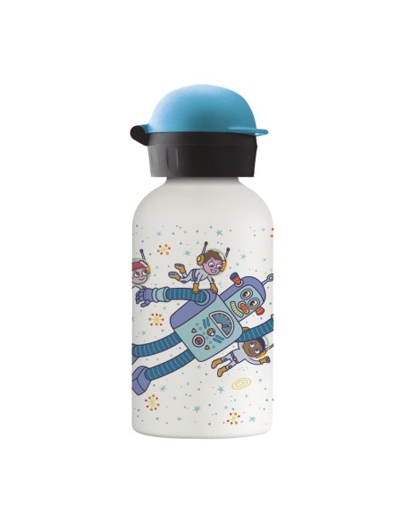 BOTELLA INFANTIL TÉRMICA SPACE ROBOT DE ACERO INOXIDABLE 0,35 L TAPÓN HIT