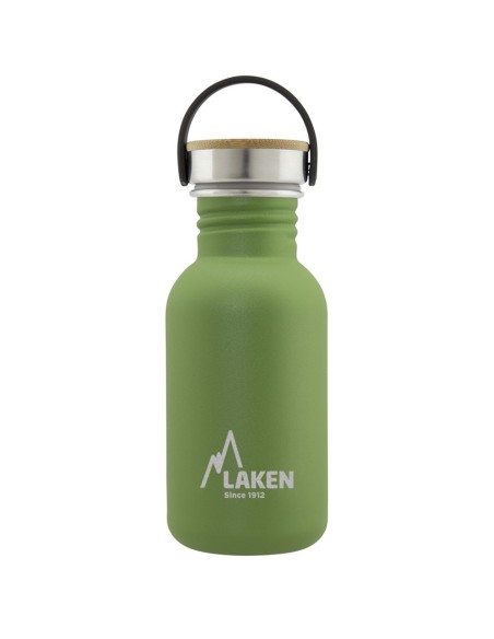 BOTELLA DE ACERO INOXIDABLE 0,50 L VERDE OLIVA BASIC STEEL BAMBÚ