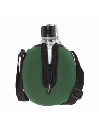 CANTIMPLORA DE ALUMINIO CON FUNDA DE NEOPRENO VERDE, 1 L