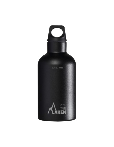 BOTELLA TÉRMICA DE ACERO INOXIDABLE 0,35 L NEGRA. TAPÓN FUTURA