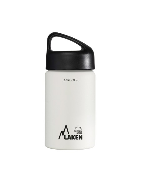 BOTELLA TÉRMICA DE ACERO INOXIDABLE 0,35 L BLANCA. TAPÓN CLASSIC