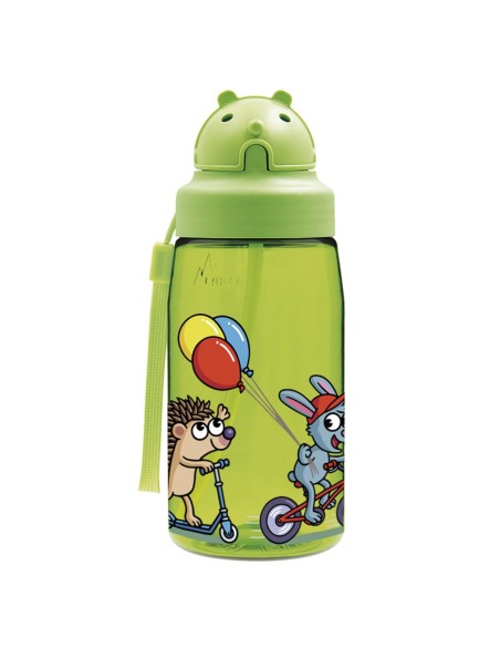 BALLOONS: BOTELLA INFANTIL DE TRITAN  0,45L VERDE CON TAPÓN OBBY