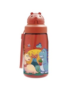 DINOS LOVE: BOTELLA INFANTIL DE TRITAN 0,45L ROJA CON TAPÓN OBBY
