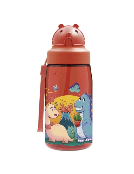 DINOS LOVE: BOTELLA INFANTIL DE TRITAN 0,45L ROJA CON TAPÓN OBBY