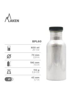 ANIMAL CAMPING: BOTELLA DE ALUMINIO 0,60L CON TAPÓN PLAIN (BOCA ANCHA) 2